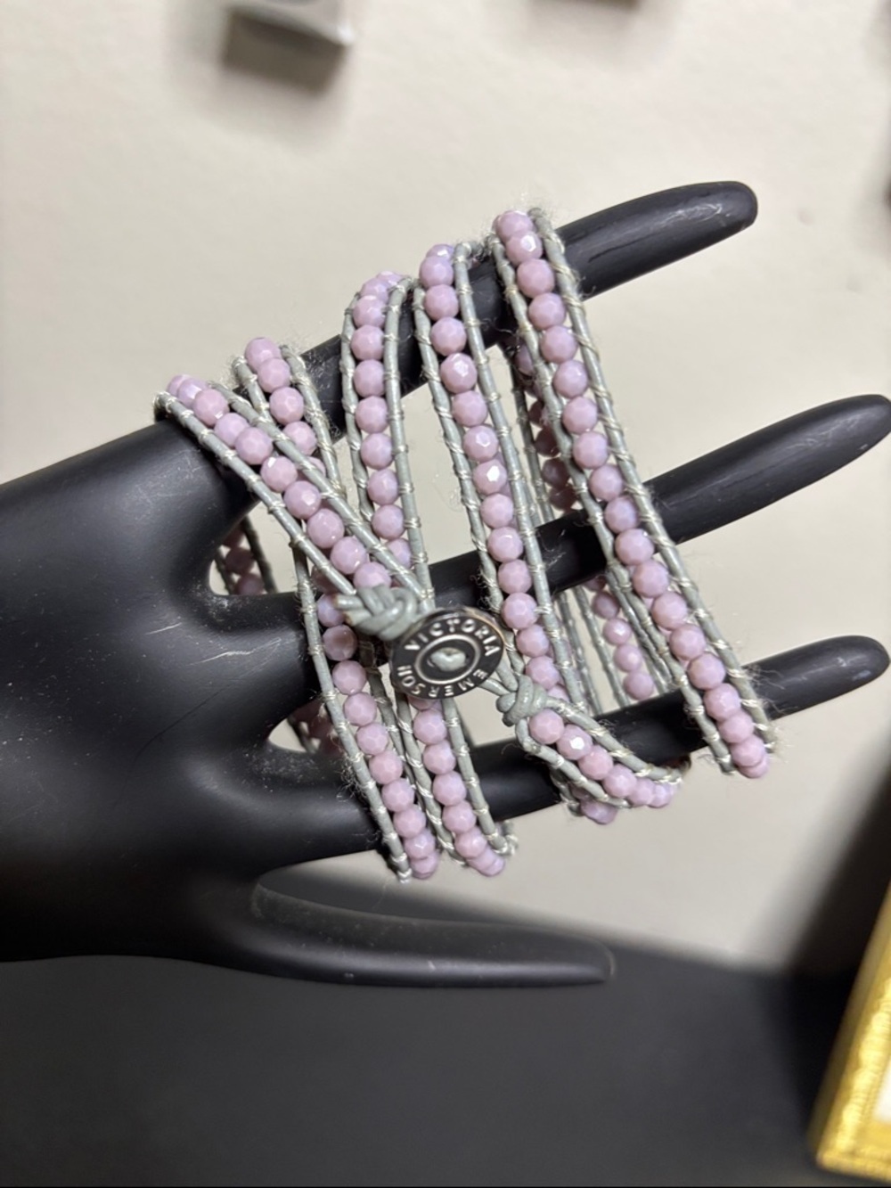Victoria Emerson Lavender Leather Multi‑Wrap Beaded Bracelet Boho
